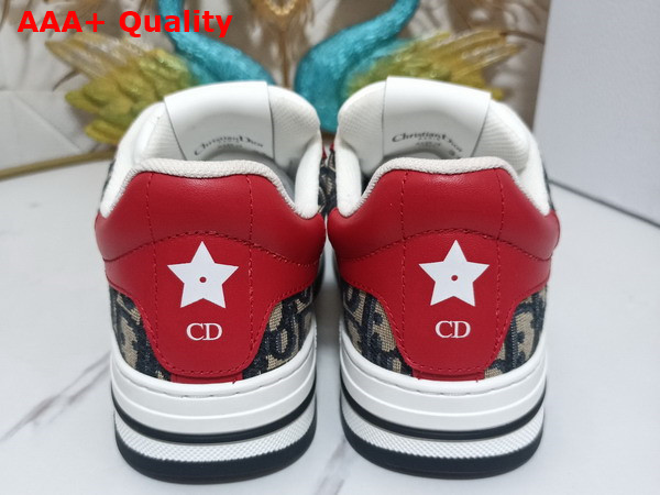 Dior D Freeway Sneaker Red Calfskin and Blue Dior Oblique Jacquard Canvas Replica