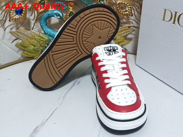 Dior D Freeway Sneaker Red Calfskin and Blue Dior Oblique Jacquard Canvas Replica