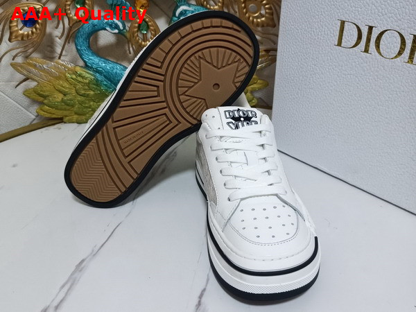 Dior D Freeway Sneaker White Calfskin and Beige Dior Oblique Jacquard Canvas Replica