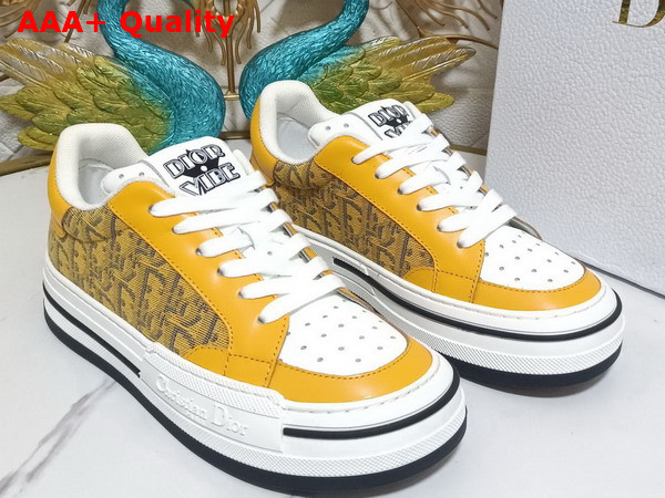 Dior D Freeway Sneaker Yellow Calfskin and Dior Oblique Jacquard Canvas Replica