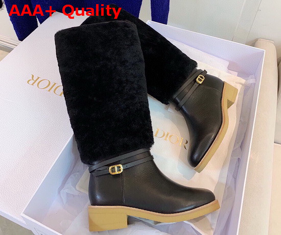 Dior D Furious Boot Black Calfskin and Shearling Replica