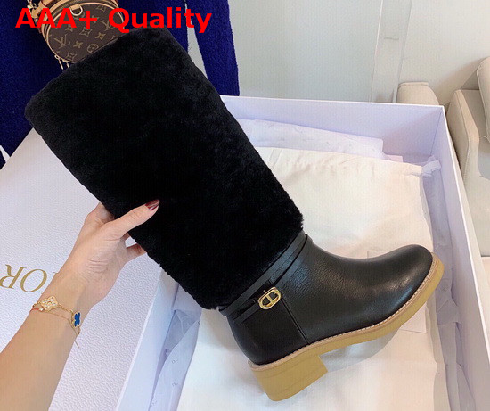 Dior D Furious Boot Black Calfskin and Shearling Replica