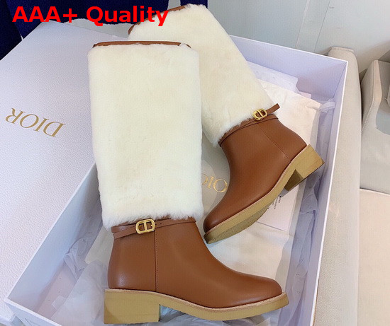 Dior D Furious Boot Dark Tan Calfskin and Shearling Replica