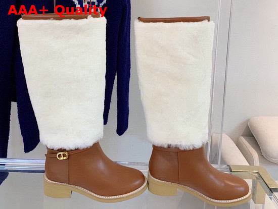 Dior D Furious Boot Dark Tan Calfskin and Shearling Replica