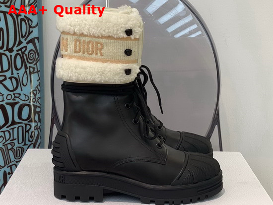 Dior D Major Ankle Boot Black Calfskin and Beige Lambskin Wool Replica