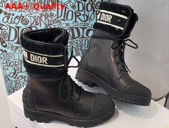 Dior D Major Ankle Boot Black Calfskin and Lambskin Wool Replica