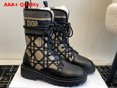 Dior D Major Ankle Boot Black Calfskin with Beige and Blue Macrocannage Embroidery Canvas Replica