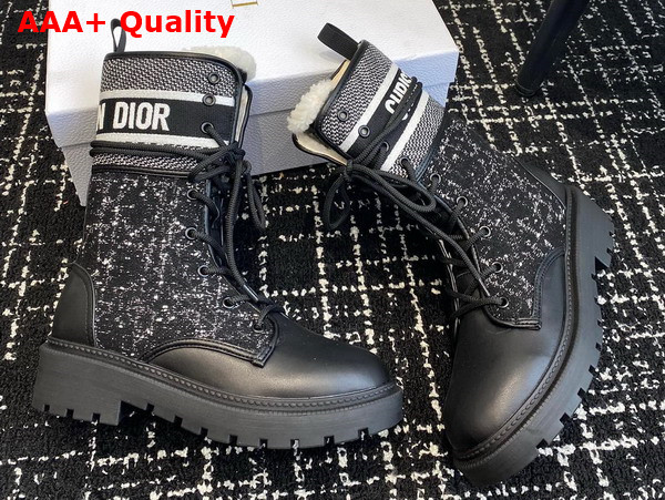 Dior D Major Ankle Boot Black Calfskin with Black and White Cannage Tweed Replica