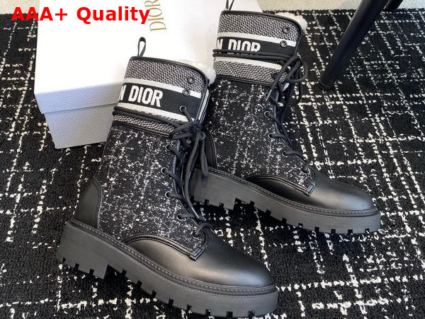 Dior D Major Ankle Boot Black Calfskin with Black and White Cannage Tweed Replica