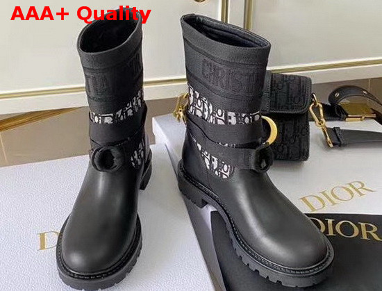 Dior D Major Ankle Boot Black Dior Oblique Jacquard Canvas and Calfskin Replica