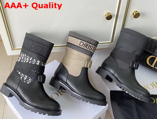 Dior D Major Ankle Boot Black Technical Fabric and Calfskin Replica