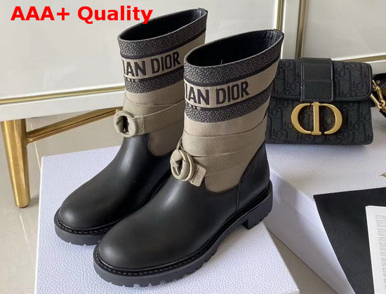 Dior D Major Ankle Boot Taupe and Black Technical Fabric and Calfskin Replica