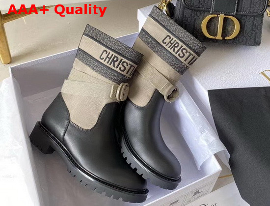 Dior D Major Ankle Boot Taupe and Black Technical Fabric and Calfskin Replica