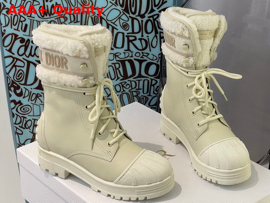 Dior D Major Ankle Boot White Calfskin and Lambskin Wool Replica