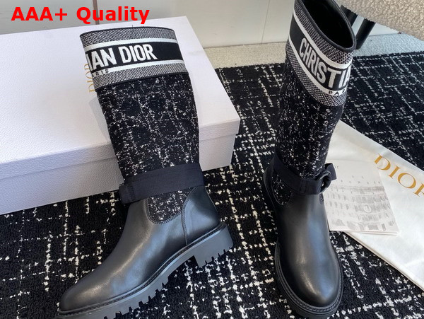 Dior D Major Boot Black Calfskin with Black and White Cannage Tweed Replica