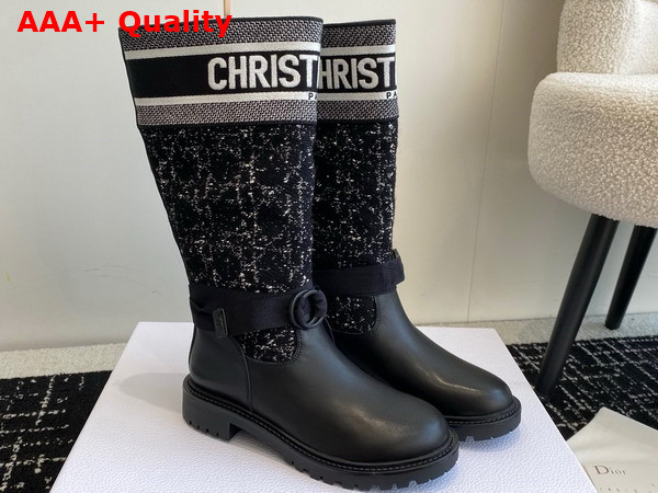 Dior D Major Boot Black Calfskin with Black and White Cannage Tweed Replica