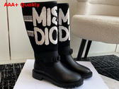 Dior D Major Boot Black Technical Fabric with White Miss Dior Graffiti Print and Black Calfskin Replica