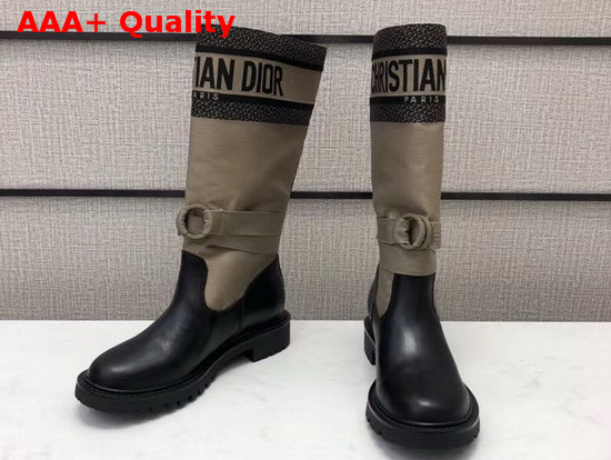 Dior D Major Boot Taupe and Black Technical Fabric and Calfskin Replica