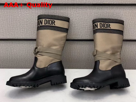 Dior D Major Boot Taupe and Black Technical Fabric and Calfskin Replica