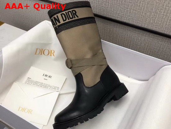 Dior D Major Boot Taupe and Black Technical Fabric and Calfskin Replica