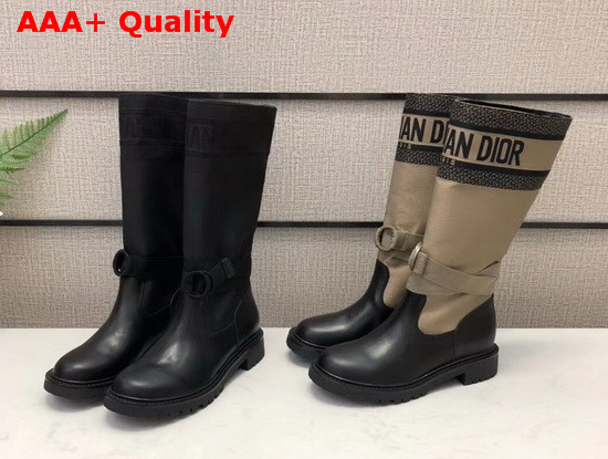 Dior D Major Boot Taupe and Black Technical Fabric and Calfskin Replica