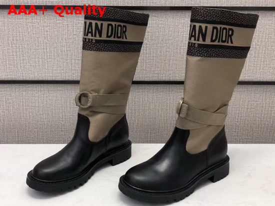 Dior D Major Boot Taupe and Black Technical Fabric and Calfskin Replica