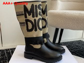 Dior D Major Boot Warm Taupe Technical Canvas with Black Miss Dior Graffiti Print and Black Calfskin Replica