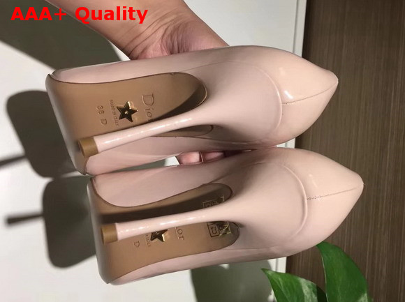 Dior D Stiletto High Heeled Shoe in Nude Patent Calfskin Leather Replica