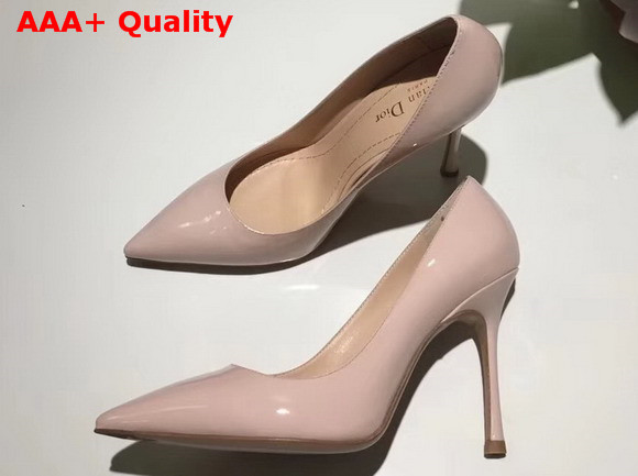 Dior D Stiletto High Heeled Shoe in Nude Patent Calfskin Leather Replica