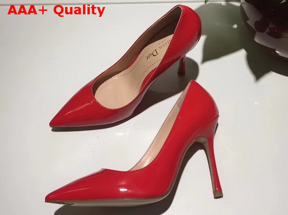 Dior D Stiletto High Heeled Shoe in Red Patent Calfskin Leather Replica