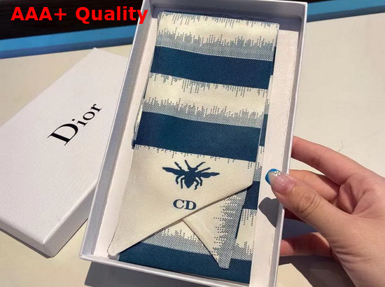 Dior D Stripes Mitzah Scarf Navy Blue Silk Twill Replica