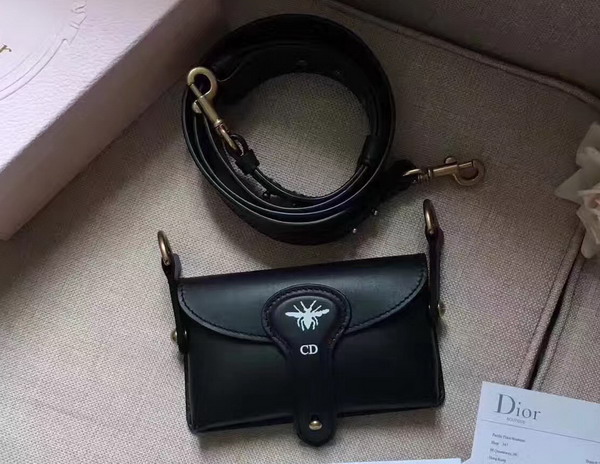 Dior D bee Mini Saddle Bag in Black Calfskin For Sale