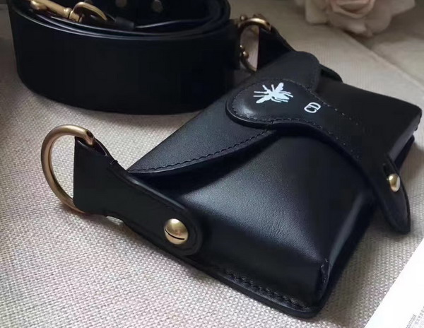 Dior D bee Mini Saddle Bag in Black Calfskin For Sale