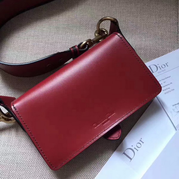 Dior D bee Mini Saddle Bag in Red Calfskin For Sale