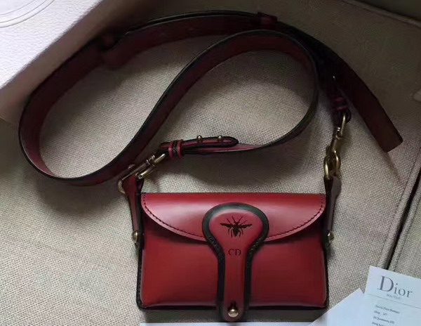 Dior D bee Mini Saddle Bag in Red Calfskin For Sale