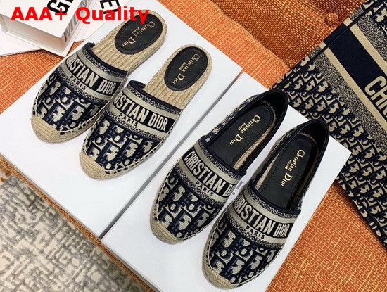 Dior Deep Blue Dior Granville Dior Oblique Embroidered Cotton Espadrille Replica