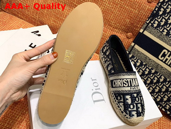 Dior Deep Blue Dior Granville Dior Oblique Embroidered Cotton Espadrille Replica