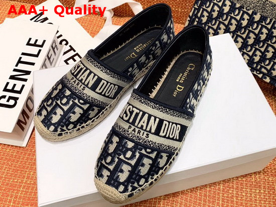 Dior Deep Blue Dior Granville Dior Oblique Embroidered Cotton Espadrille Replica