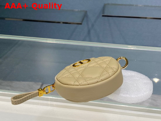 Dior Detachable Dior Caro Round Coin Purse Beige Cannage Supple Calfskin Replica