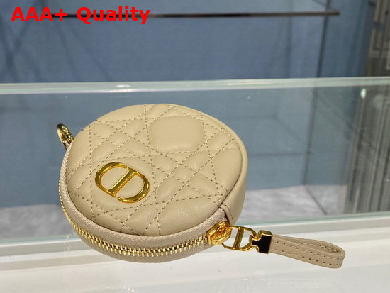 Dior Detachable Dior Caro Round Coin Purse Beige Cannage Supple Calfskin Replica