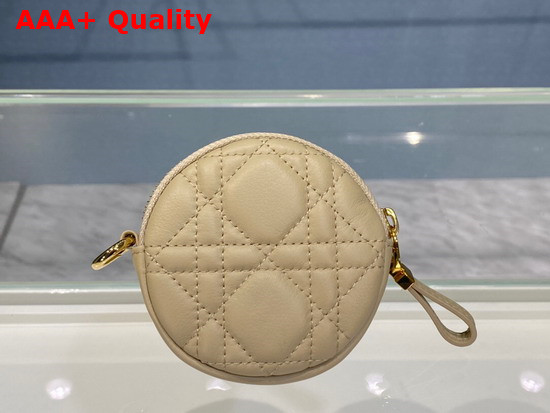 Dior Detachable Dior Caro Round Coin Purse Beige Cannage Supple Calfskin Replica