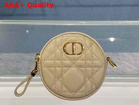 Dior Detachable Dior Caro Round Coin Purse Beige Cannage Supple Calfskin Replica