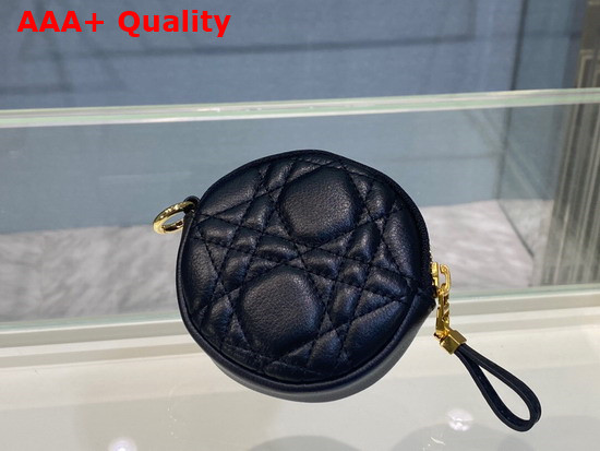 Dior Detachable Dior Caro Round Coin Purse Black Cannage Supple Calfskin Replica