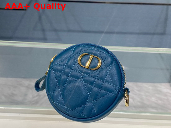 Dior Detachable Dior Caro Round Coin Purse Blue Cannage Supple Calfskin Replica