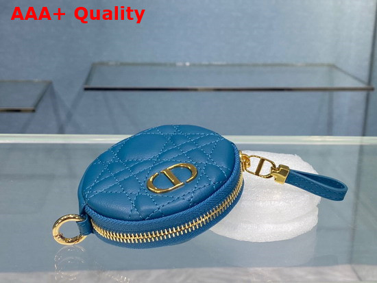 Dior Detachable Dior Caro Round Coin Purse Blue Cannage Supple Calfskin Replica