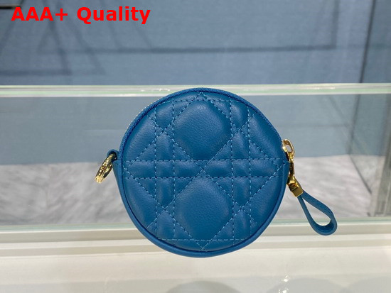 Dior Detachable Dior Caro Round Coin Purse Blue Cannage Supple Calfskin Replica