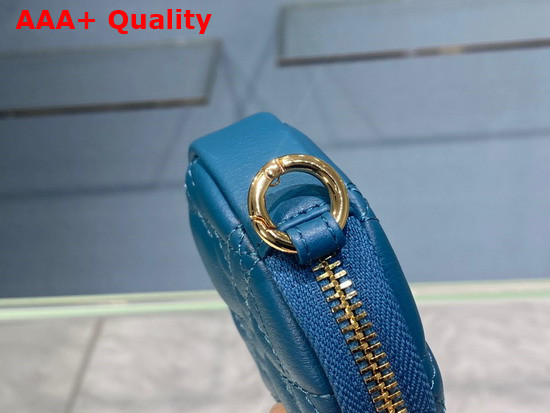 Dior Detachable Dior Caro Round Coin Purse Blue Cannage Supple Calfskin Replica