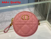 Dior Detachable Dior Caro Round Coin Purse Pink Cannage Supple Calfskin Replica