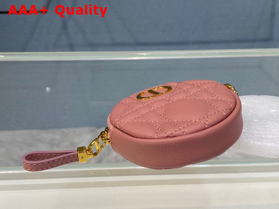 Dior Detachable Dior Caro Round Coin Purse Pink Cannage Supple Calfskin Replica