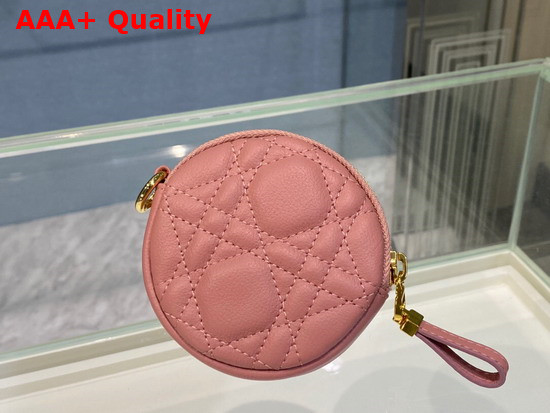 Dior Detachable Dior Caro Round Coin Purse Pink Cannage Supple Calfskin Replica